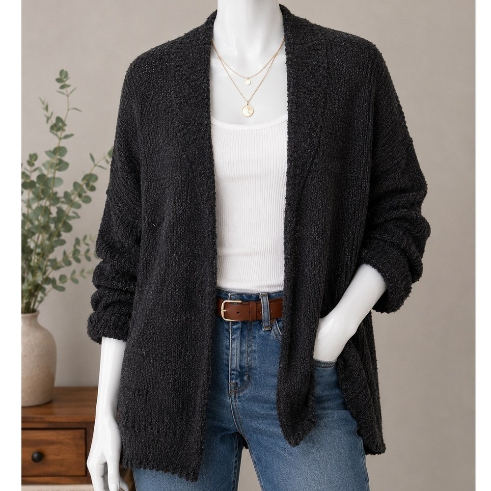 H&M Divided‎ Womens Cardigan Black Open Front Textured Knit Small
